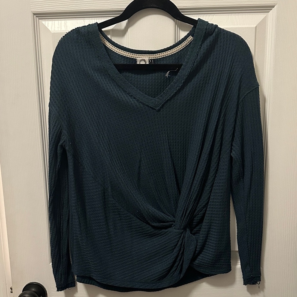 Anthropologie Teal Twist Front Sweatshirt